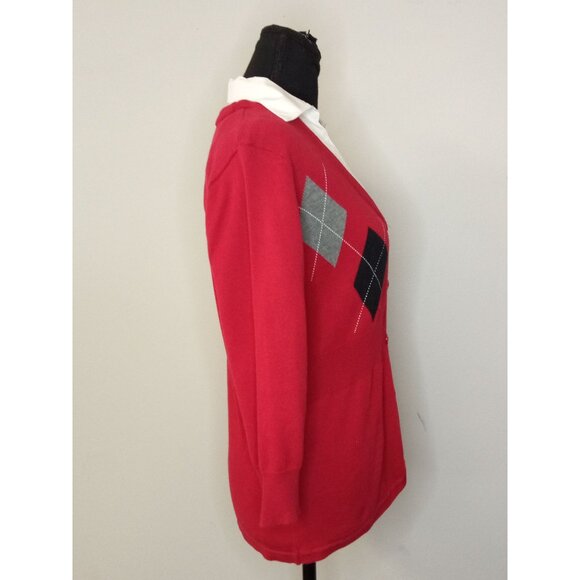 Kim Rogers V-Neck Red Black Faux Cardigan Top Size Petite Medium - Picture 4 of 5